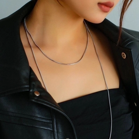 Collana A Catena Di Serpente In Acciaio Inossidabile Lunga Doppio Strato Minimalista Retro Elegante Catena Maglione Per Donna