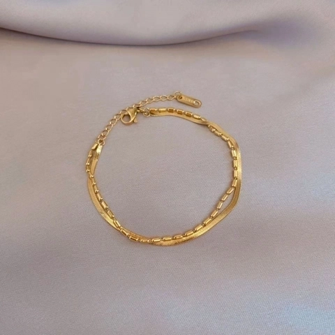 Double Layer Snake Chain Bracelet Stainless Steel Gold Plated Herringbone Bead Chain Adjustable Minimalist Jewelry For Women