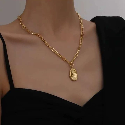 Collar De Capas Vintage Chapado En Oro Acero Inoxidable Colgante Geométrico Irregular Cierre T Bar Joyas Moda Mujer