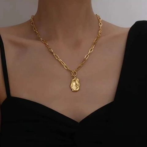 Collar De Capas Vintage Chapado En Oro Acero Inoxidable Colgante Geométrico Irregular Cierre T Bar Joyas Moda Mujer