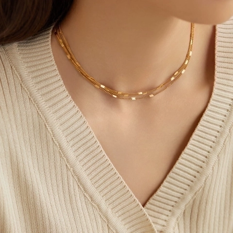 Collana A Triplo Strato Placcata Oro 18 Carati In Acciaio Inossidabile Girocollo Con Disco Di Paillettes Per Donna Gioielli Minimalisti