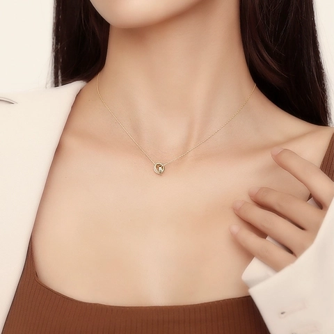 Elegant 18K Gold Plated Titanium Steel Zirconia Pendant Necklace For Women Minimalist Stainless Steel Double Ring Heart Planet Clavicle Chain Jewelry Daily Dating Party Gift