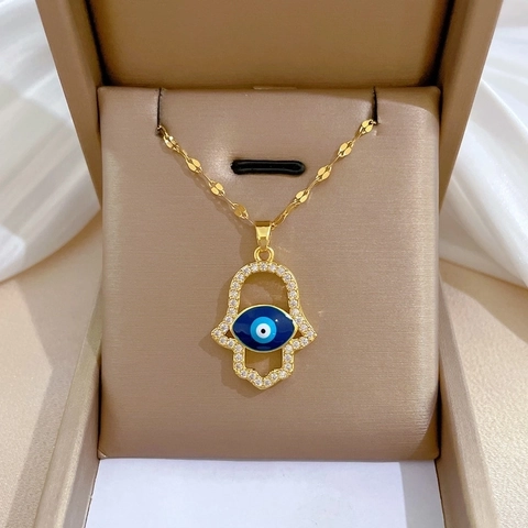 Hamsa Hand Böser Blick Anhänger Halskette Für Frauen Edelstahlkette Kupfer Zirkonia Inlay Luxus Party Schmuck