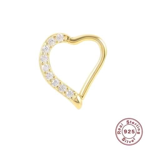 925 Sterling Silver Heart Nose Ring Hoop Cubic Zirconia Inlaid Cartilage Earring Helix Daith Piercing Jewelry For Women