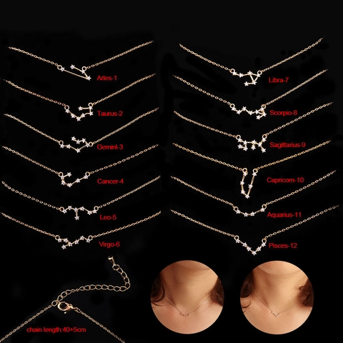 Collier Douze Signes Du Zodiaque Constellation Cuivre Zircon Chaîne Clavicule Bijoux Minimalistes Pour Femmes Élégant