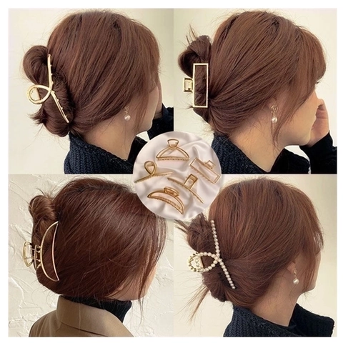 Molletta Per Capelli In Metallo Grande Lega Clip Squalo Francese Retrò Oro Opaco Geometrico Sirena Luna Perla Artificial Per Donne