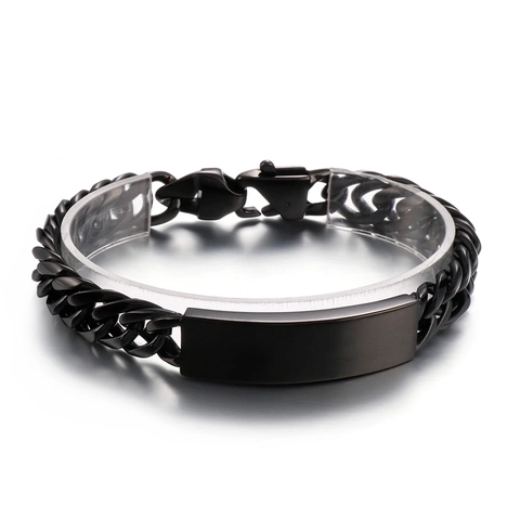 Bracciale Da Uomo In Acciaio Inossidabile Catena Cubana Piastra ID Rettangolare Lucida Gioielli Moda