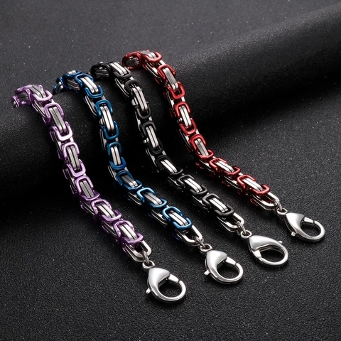Men Byzantine Chain Bracelet Stainless Steel Two-Tone Hip Hop Punk Style Durable Lobster Clasp Jewelry