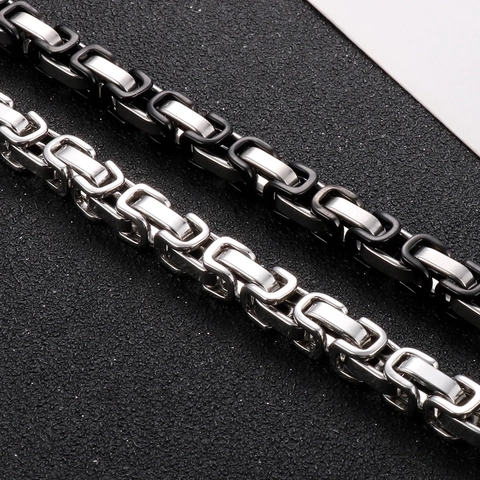 Men Byzantine Chain Bracelet Stainless Steel Bicolor Black Silver Square Link Jewelry Streetwear Industrial Style