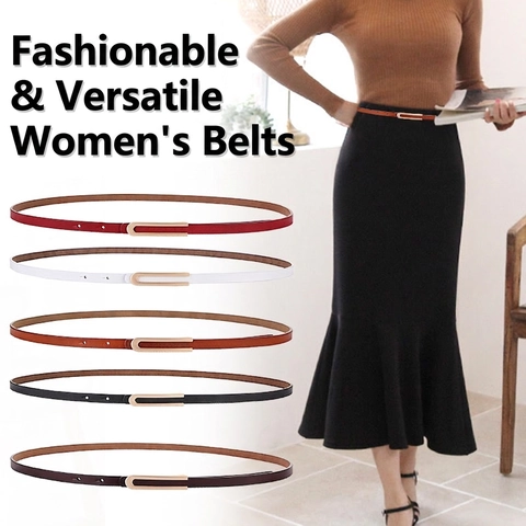 Cintura Sottile Da Donna In Pelle Con Fibbia In Lega Dorata A Forma Di U Accessorio Versatile Minimalista Per Abiti