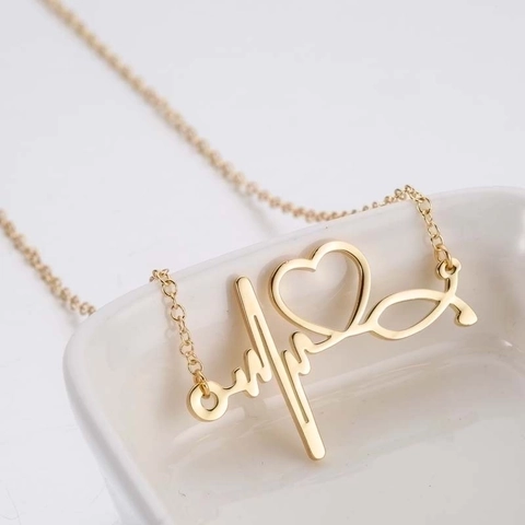 Collar De Estetoscopio De Acero Inoxidable Latido Del Corazón Para Enfermera Doctor ECG Colgante Corazón Regalo Médico