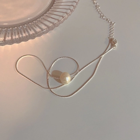 Collana Di Perle D'acqua Dolce Retro Francese Elegante Minimalista Rame Placcato Argento Catena Serpente Gioielli Per Donne