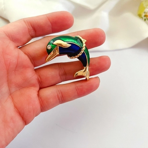 Broche en Alliage Émaillé Style Palais Vintage pour Femme Design Nœud Dauphin Floral Strass Bijoux de Mode Accessoires