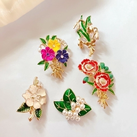 Vintage Bloem Emaille Speld Legering Florale Broche Met Kunstparel Decoratie Elegant Accessoire Voor Dames