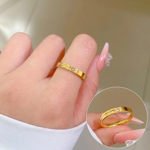 Minimalist Stainless Steel Ring With Single Cubic Zirconia Geometric Polished Band For Men And Women