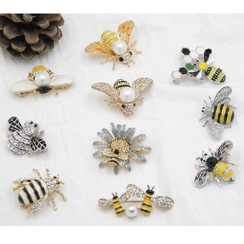 Broche Abeja Vintage Aleación Diamantes De Imitación Perla Artificial De Imitación Esmalte Alfiler Insecto Para Mujer Accesorio Ropa Lujo