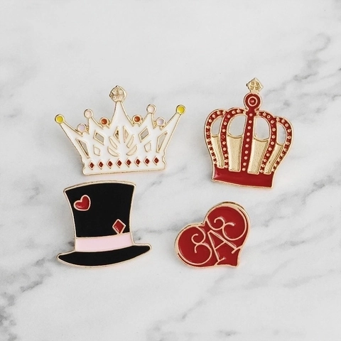 Alloy Enamel Brooches Pins Cute Cartoon Crown Heart Top Hat Clothing Bag Accessories Gold Plated Jewelry