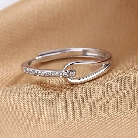 Minimalist Geometric Buckle Link Adjustable Open Ring Copper With Pave Cubic Zirconia For Women Jewelry Gift
