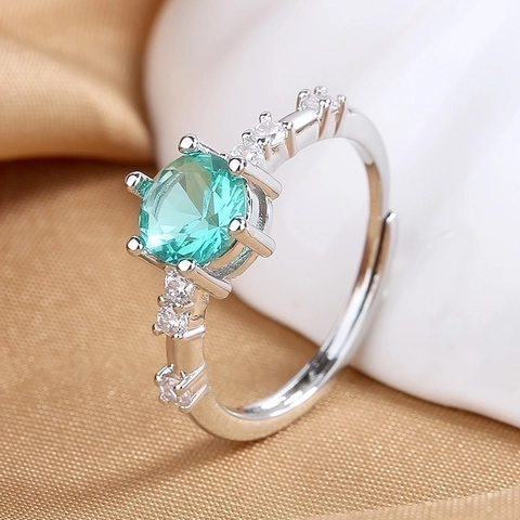 Groene Zirkoon Ronde Verstelbare Ring Koper Verzilverd Geometrische Elegante Sieraden Cadeau Voor Vrouwen