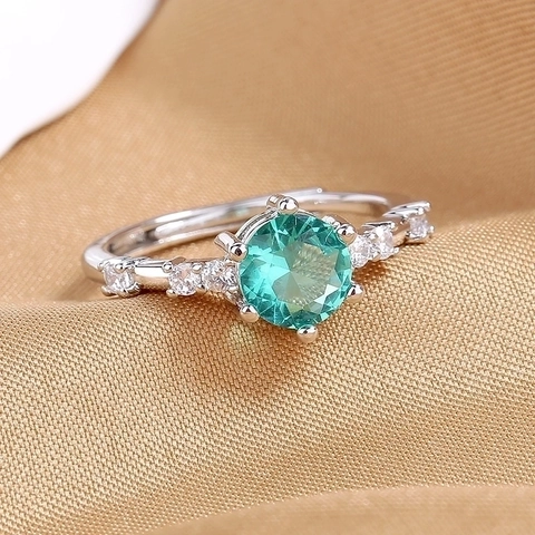 Groene Zirkoon Ronde Verstelbare Ring Koper Verzilverd Geometrische Elegante Sieraden Cadeau Voor Vrouwen