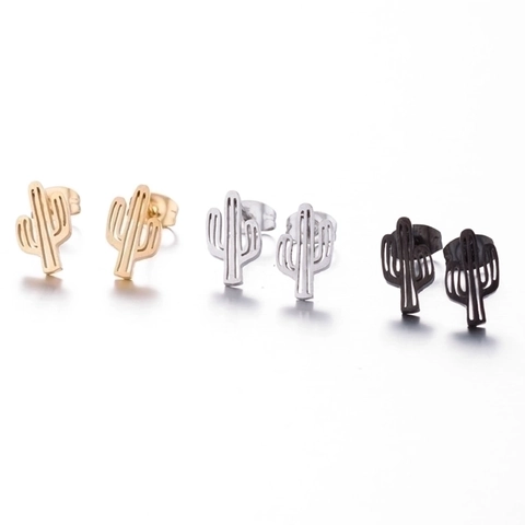 Cactus Stud Earrings Minimalist Stainless Steel Plant Shaped Fashion Jewelry Accessories For Women Tiny Cute Gift