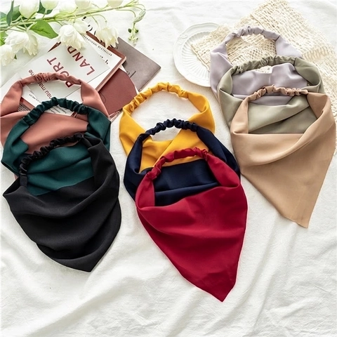 Triangular Hair Band Headscarf Women Chiffon Fabric Solid Color Elastic Boho Style Headwear Accessories