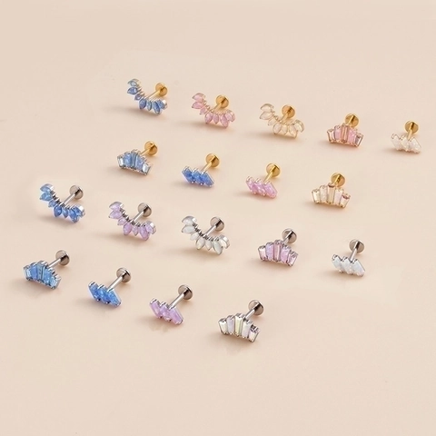 Titanium Opal Crown Cartilage Earring Stud Lip Ring Body Piercing Jewelry Flat Back Internal Thread For Women