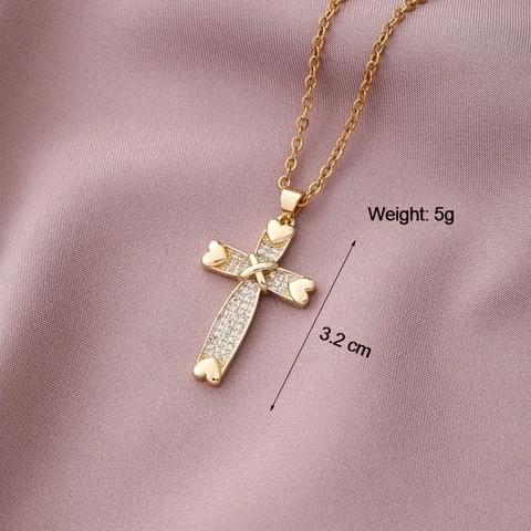 Collana Con Pendente A Croce Placcata Oro Rame Zircone Intarsiato Catena In Acciaio Inossidabile Gioielli Hip Hop Uomo