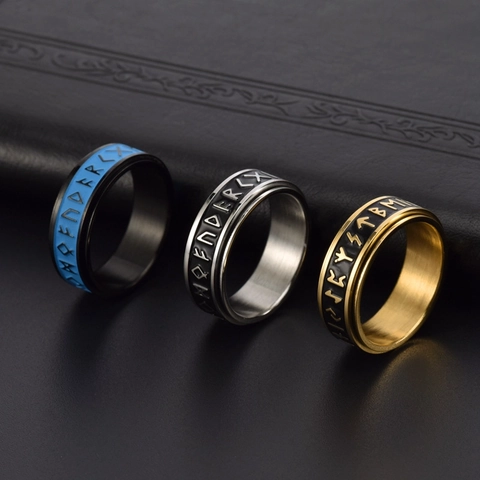 Spinner Ring Nordische Wikinger Runen Edelstahl Leuchtende Drehbarer Band Schmuck Herren Mode Vintage Cooles Accessoire