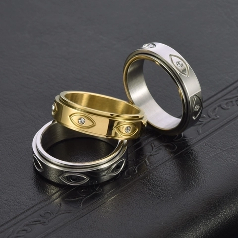 Evil Eye Spinner Ring Edelstahl Drehbarer Angstlinderung Band Zirkonia Eingelegt Vintage Punk Schmuck Für Damen Herren