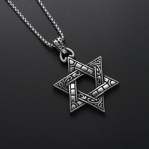 Collar Con Colgante De Hexagrama Estrella De David Acero Inoxidable Hueco Retro Nudo Celta Para Hombre Tendencia