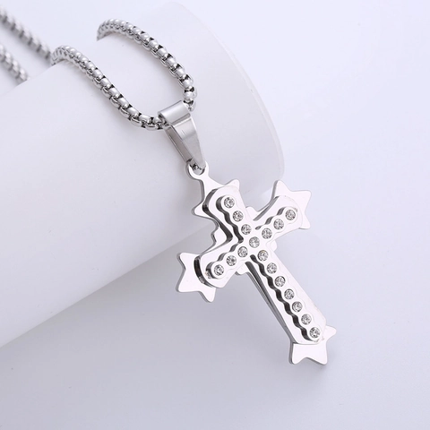 Collana Con Pendente A Croce Da Uomo Hip Hop Acciaio Inossidabile 316L Con Intarsio Di Zircone Gioielli