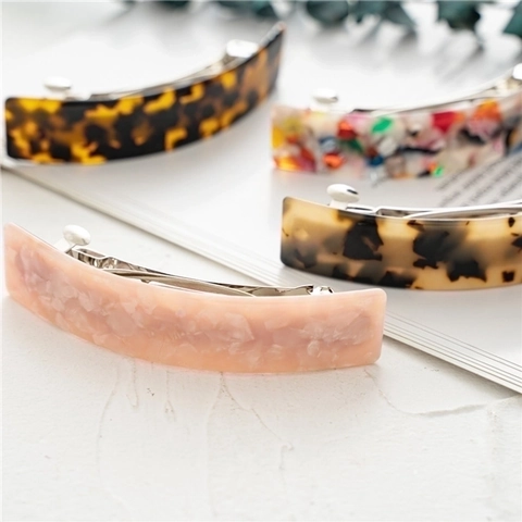Elegant French Style Acetate Hair Clips With Marble Tortoiseshell Pattern Automatic Spring Barrettes For Women Girls