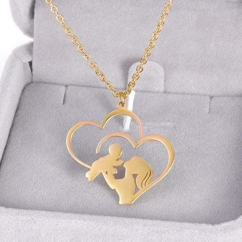 Collana Con Ciondolo A Cuore In Acciaio Inossidabile Silhouette Madre Figlio Traforata Calligrafia Araba Gioielli Regalo Donna