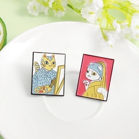 Spilla In Smalto Lega Van Gogh Pittura A Olio Gatto Design Arte Distintivo Divertente Accessori Per Abbigliamento Zaino Decor Regalo