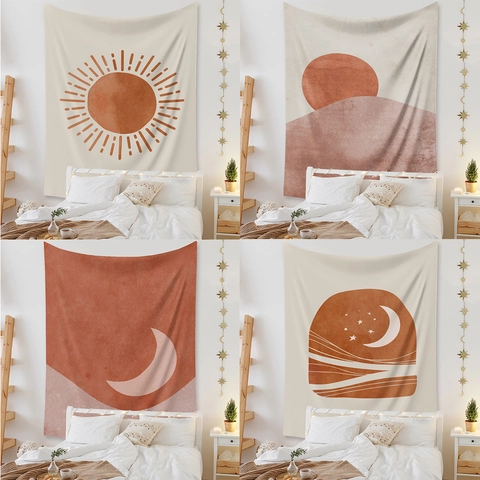 Böhmischer Wandteppich Polyester Sun Moon Mountain Abstrakte Kunst Modernes Heimdekor Für Schlafzimmer Wohnzimmer