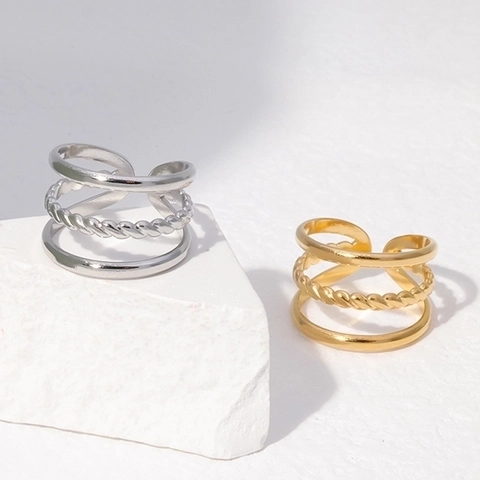 Anello Multistrato In Acciaio Inossidabile Design Intrecciato Regolabile Gioielli Di Moda Minimalisti Per Donna