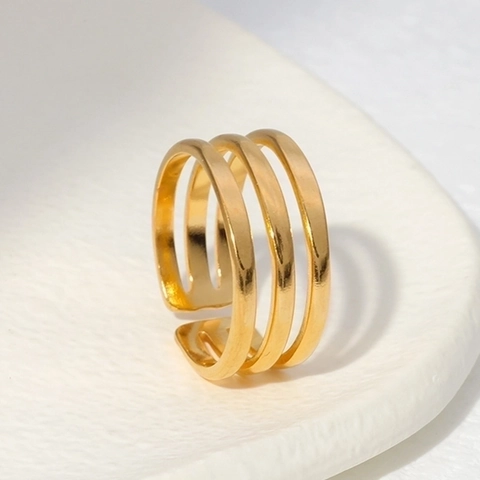 Stainless Steel Open Ring For Women Three Layer Hollow Geometric Adjustable Minimalist Fashion Jewelry Finger Accessories