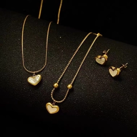 Elegante Collana Con Pendente A Cuore Acciaio Inossidabile Intarsio In Madreperla Gioielli Placcati Oro Per Donna Regalo