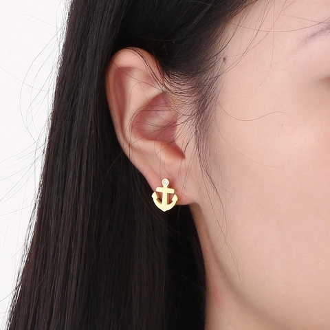 Nautical Anchor Stud Earrings Stainless Steel Minimalist Cubic Zirconia Jewelry For Women