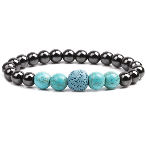 Natural Lava Stone Turquoise Hematite Beaded Bracelet Magnetic Elastic Yoga Healing Meditation Jewelry Unisex