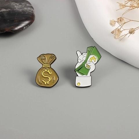 Kreative Cartoon Geld Emaille Anstecknadel Dollarzeichen Tasche Geflügeltes Bargeld Legierung Brosche Mode Schmuck Zubehör