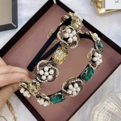 Baroque Vintage Rhinestone Headband Alloy Crystal Faux Artificial Pearl Hair Hoop Elegant Party Decorative Headwear For Women