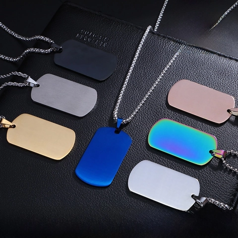 Blank Dog Tags 304 Stainless Steel Military Identity Pendant Mirror Polished Brushed Surface Pet ID Tag DIY Accessory