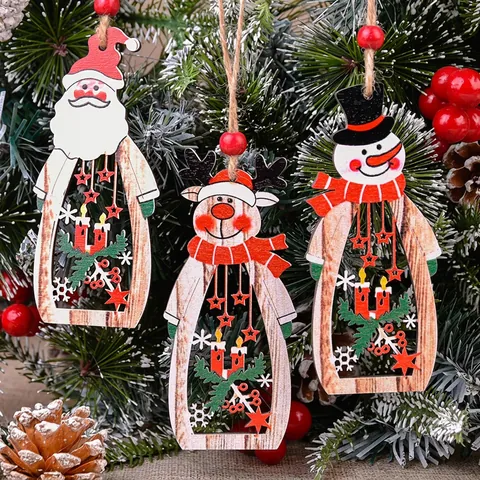 Weihnachtsbaum Anhänger Holz Hohl Geschnitzt Weihnachtsmann Schneemann Rentier Dekoration Festliche Haus Dekore