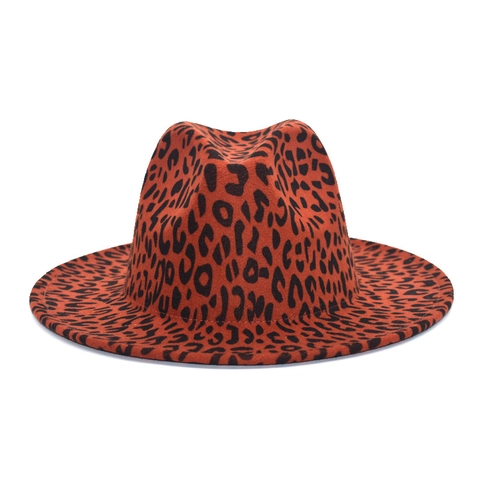 Leopard Print Fedora Hat Wide Brim Cotton Polyester Blend Felt Jazz Cap Retro Fashion Unisex