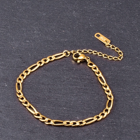 Bracelet Chaîne Figaro Minimaliste En Acier Titane Plaqué Or 18K Bijoux Simples Sexy Pour Femmes