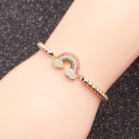 Bracciale Di Perline Regolabile Rame Micro Intarsiato Zircone MOM Croce Malocchio Cuore Infinito Gioielli Boho Donna