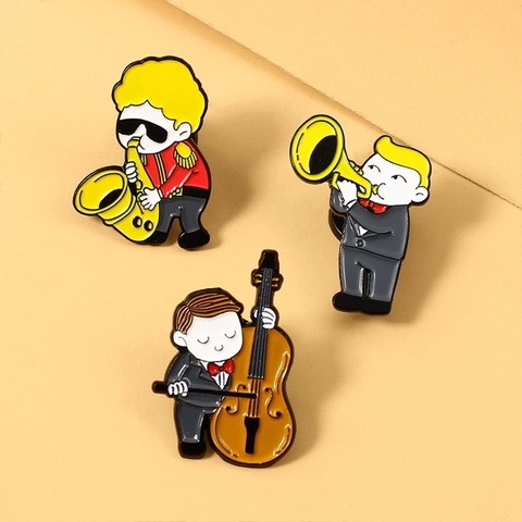 Spilla In Smalto Musicista Cartone Animato Lega Banda Musicale Sassofono Tromba Violoncello Strumento Spilla Risvolto Per Vestiti Borsa Cappello Gioielli