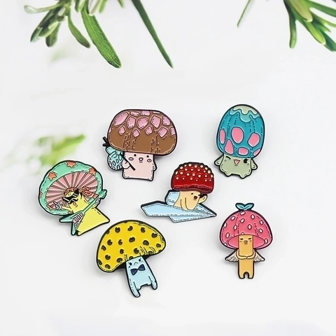 Spille In Smalto Fungo Cartone Animato Kawaii Spille In Lega Per Zaini Giacche Cappelli Gioielli Novità